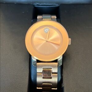 Rose Gold Movado Watch with Crystal Accent